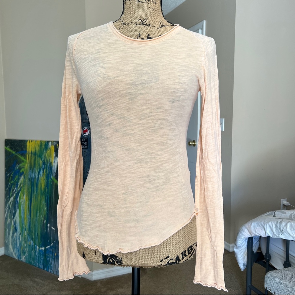 Free People Women's Peach Long Sleeve Top Ruffle top